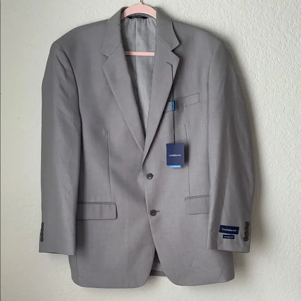 NWT Croft&Barrow Gray Sport Coat Classic Fit Two Button Men’s Blazer Size 42 R